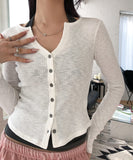 Mude V-Neck Slim Ribbed Knit Cardigan
