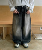 Tinky washed denim wide pants