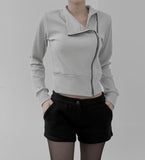 Gad High Neck Zipper Collar Diagonal Zip-Up