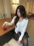 Delrin Ribbon Lace Layered Cardigan T-Shirt