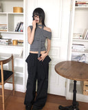 [Strap SET] Kinble Slim Fit Striped Cap Sleeve Off-Shoulder T-Shirt