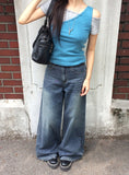 [SET] Resin Unbalanced Sleeveless One Shoulder Button Short Sleeve T-shirt