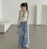 Light Blue Loose Hip Fit Wide Denim Pants