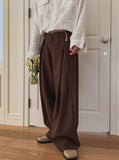 Leaf double pin tuck string wide slacks