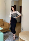 Churing Lace Bustier Lettering Short Sleeve Knit