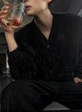 Velour Ribbed V-neck Cardigan