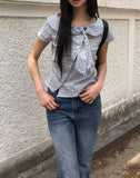 Yonning Check Short Sleeve Blouse
