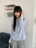 Moonta Stripe Frill Collar Long Sleeve Tee