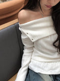 Punk Snap Button Brushed Off-Shoulder Knit