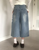 Davin printed denim washed Bermuda pants