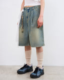 Tone pintuck snap bermuda denim shorts