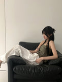 Folp button shirring cotton tank top tube top