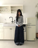Elan Color Matching Shirring One-Shoulder Long-Sleeve T-Shirt