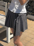 Chete Knot Check Pleats Mini Skirt
