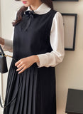 [Ribbon Brooch Set] Zenia Collar Shirred Blouse