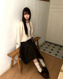 [Muffler SET] Mavin Lip Neck Color Matching One Off Shoulder Wool Long Sleeve Knit