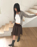Nilla cut-out round neck button long-sleeved cardigan