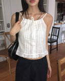 Hiyu pintuck frill lace ribbon strap sleeveless blouse