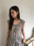 Use Check Puff Shirring Layered One Piece