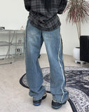 Raed cutting track denim pants