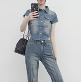 Pias denim cropped shirt