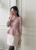 Berin Tweed Puff Peplum Blouse