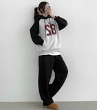 Color Matching Raglan 82 Printing Loose Fit Brushed Hoodie