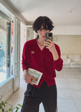 City embroidery V-neck cardigan
