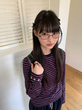 Dyoi Printing Stripe Round Long Sleeve Tee
