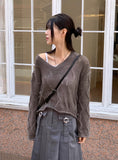 wave punching layered V-neck crop L/S KT