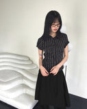 Giol Geek Chic Stripe Shirring Puff Short-Sleeved Shirt