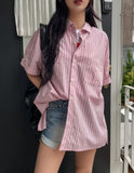 Fruity Pocket Stripe Roll-up Short Sleeve Shirt