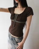 Kuro Vintage Shirring Lace Short Sleeve T-Shirt