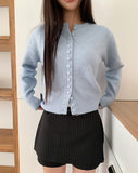 Burm Big Bean Button Round Neck Long Sleeve Knit Cardigan