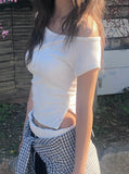 [MADE] Fron Button Slim One-Shoulder Short Sleeve T-Shirt