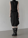 Rev Stripe Shirred Midi Skirt