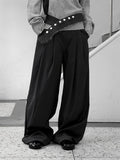 Belt set snap wide pintuck slacks
