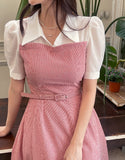 GN Seersucker Check Collar Puff One Piece (Belt Set)