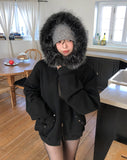 Cor Stud Trimming Fur Warmer Hood Zip-Up