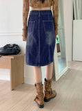 Arkley Y2K Retro Washing Denim Midi Skirt