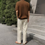 Linen semi-wide banding pants