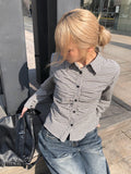 Onser Check Shirring Collar Slim Shirt