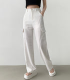 Linen Pocket Cargo Banding Straight Wide Cotton Pants