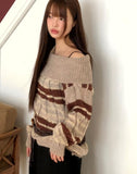 Nia Stripe Off-Shoulder Overfit Long Sleeve Knit
