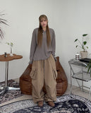 Elo Waffle Slit Neck Long Sleeve