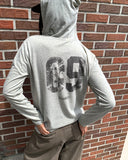 Dir Lettering Print Color Matching Strap Long Sleeve Hood T-Shirt
