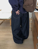 Sanen Raw Denim Balloon Wide Brushed Pants