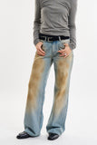 Faded wide leg denim pants