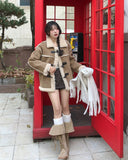 Semu lace-up fold long boots