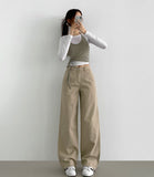 Back Cut Cotton Wide Peach Process Cotton Pants